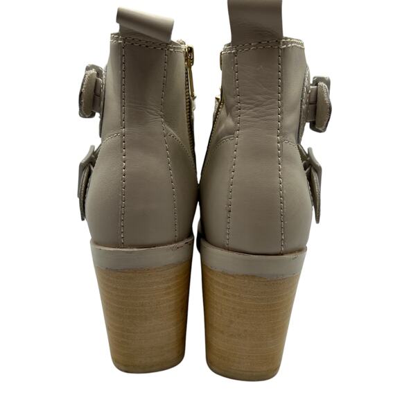 Kelsi Dagger Brooklyn Studded Wallace Buckle Leather Boots Cream Block Heel 8.5 - Picture 4 of 16